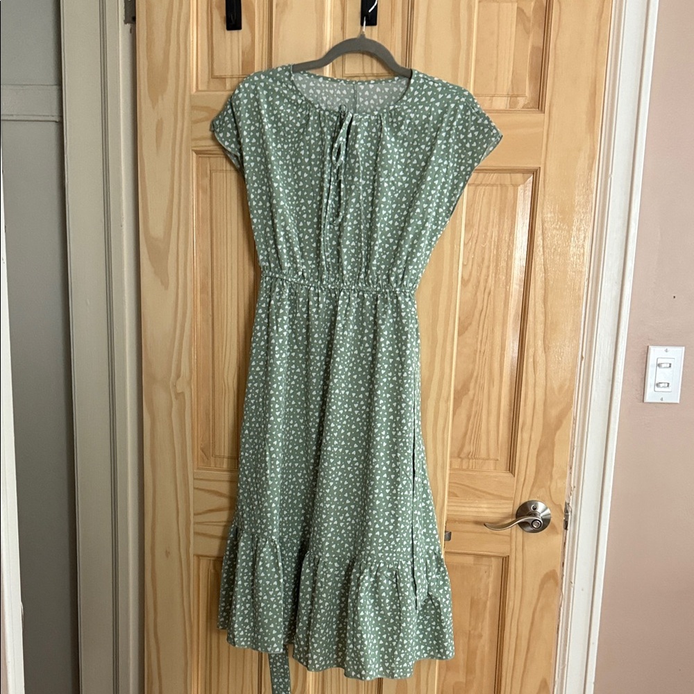 SHEIN Green Polka Dot Midi Dress